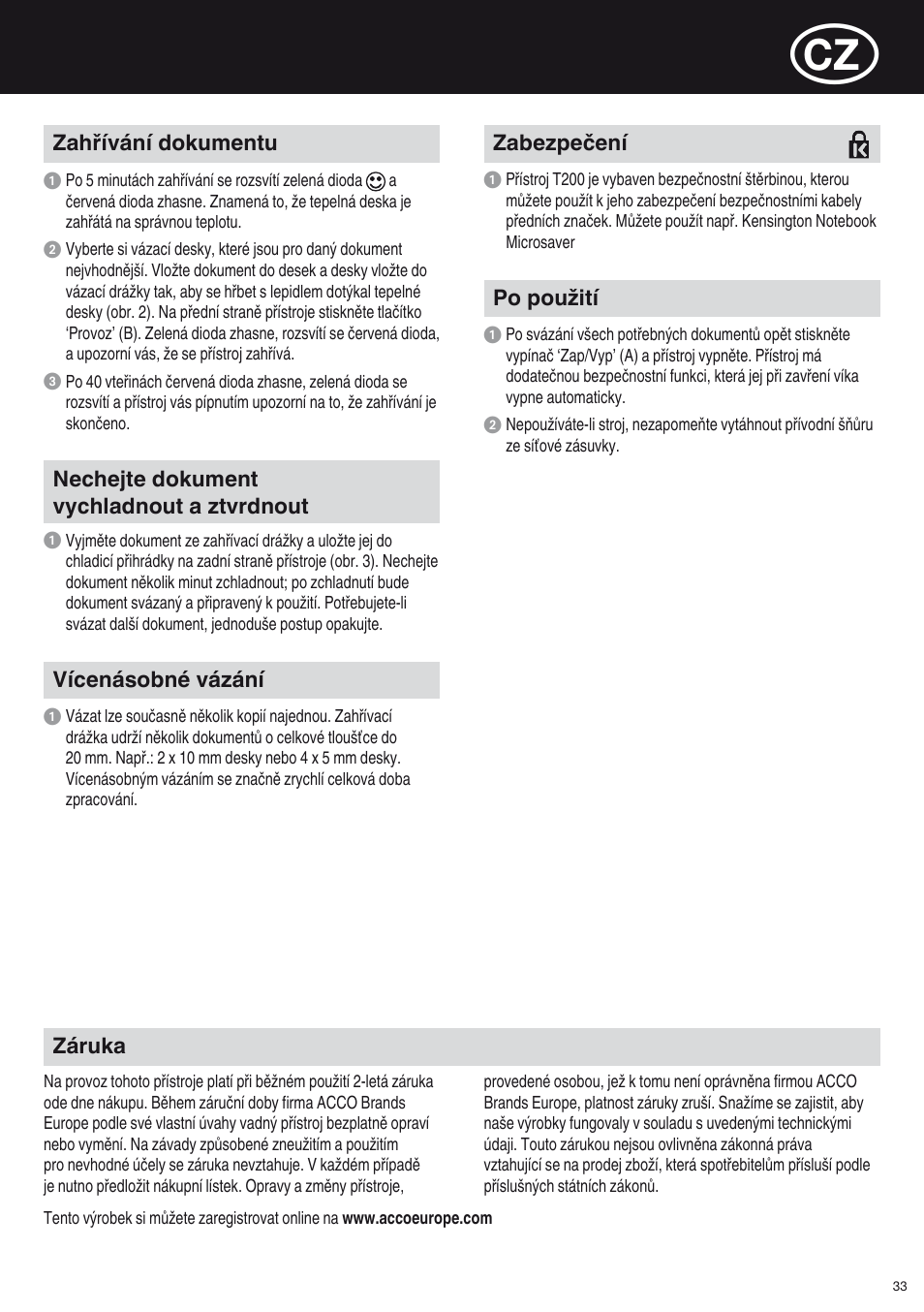 GBC T200 Thermal Binder User Manual | Page 33 / 38