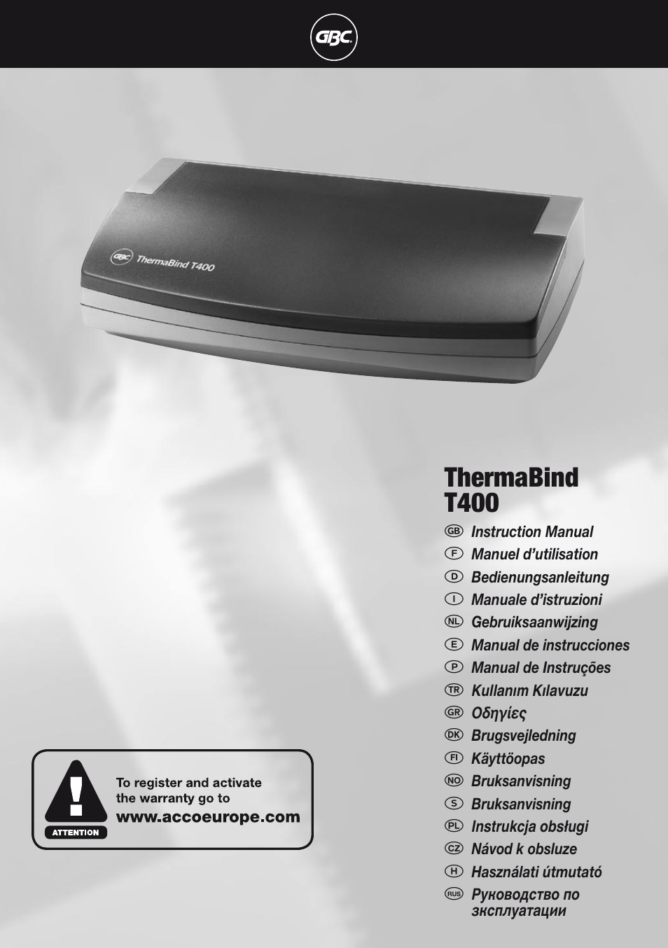 GBC T400 Thermal Binder User Manual | 38 pages