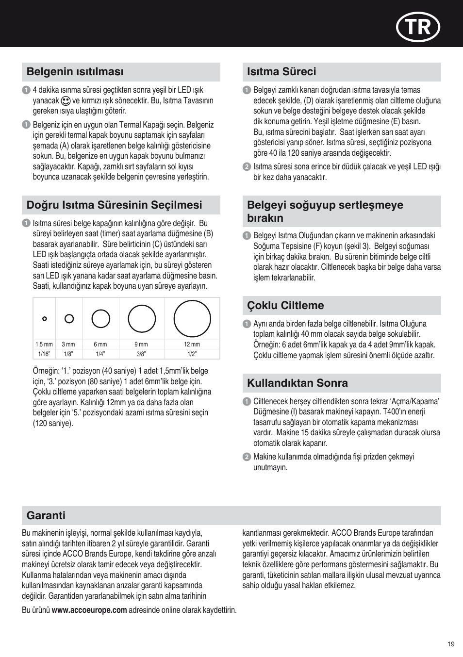 GBC T400 Thermal Binder User Manual | Page 19 / 38