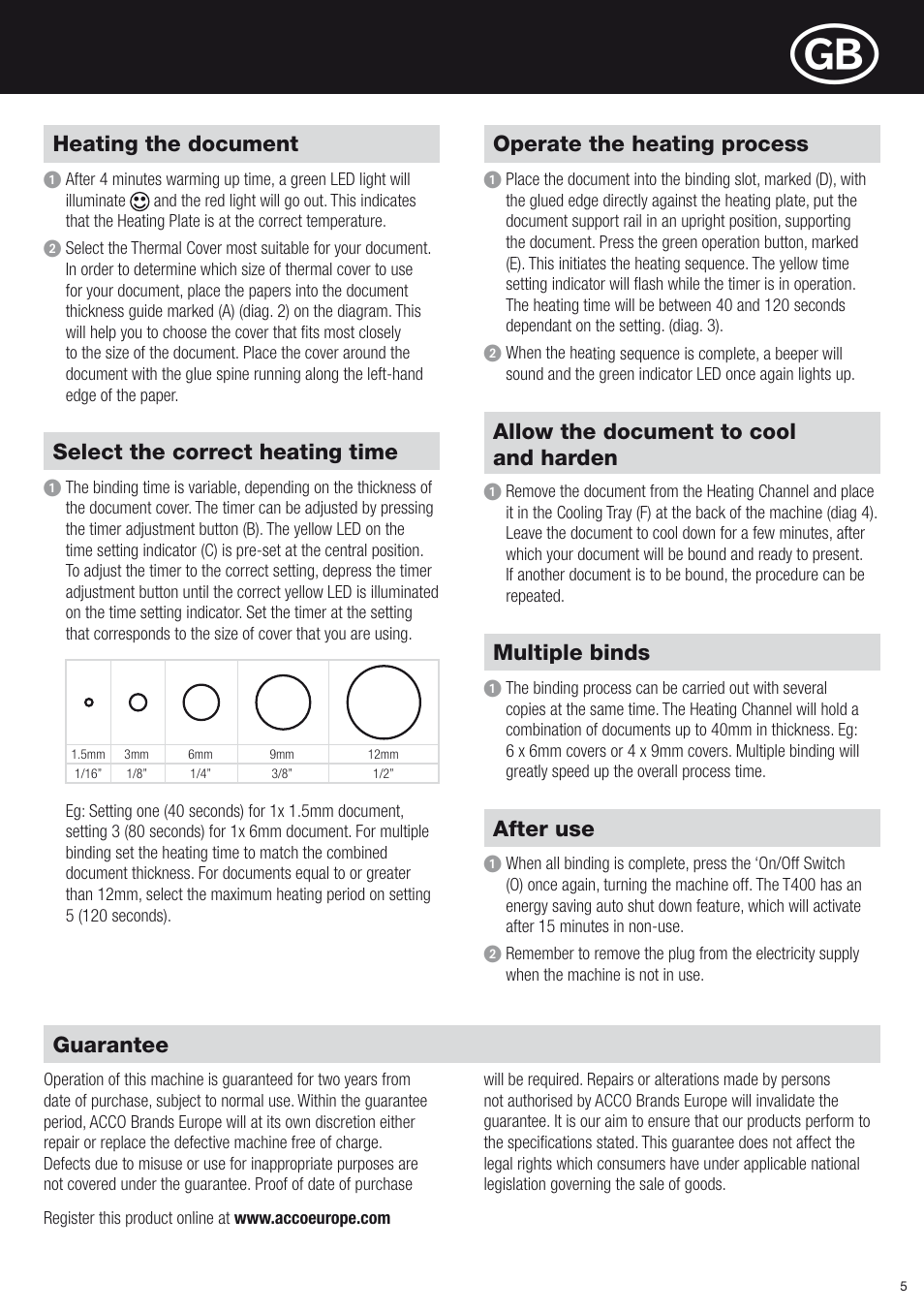 GBC T400 Thermal Binder User Manual | Page 5 / 38