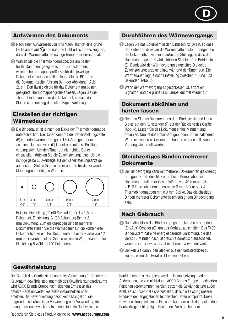 GBC T400 Thermal Binder User Manual | Page 9 / 38