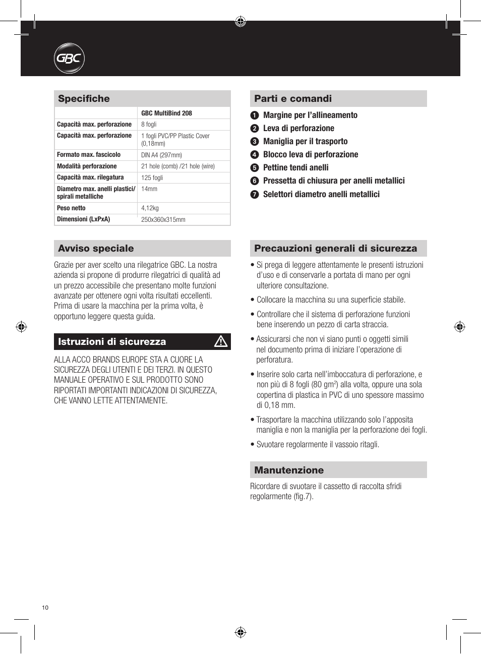 GBC 208 MultiBind User Manual | Page 10 / 30