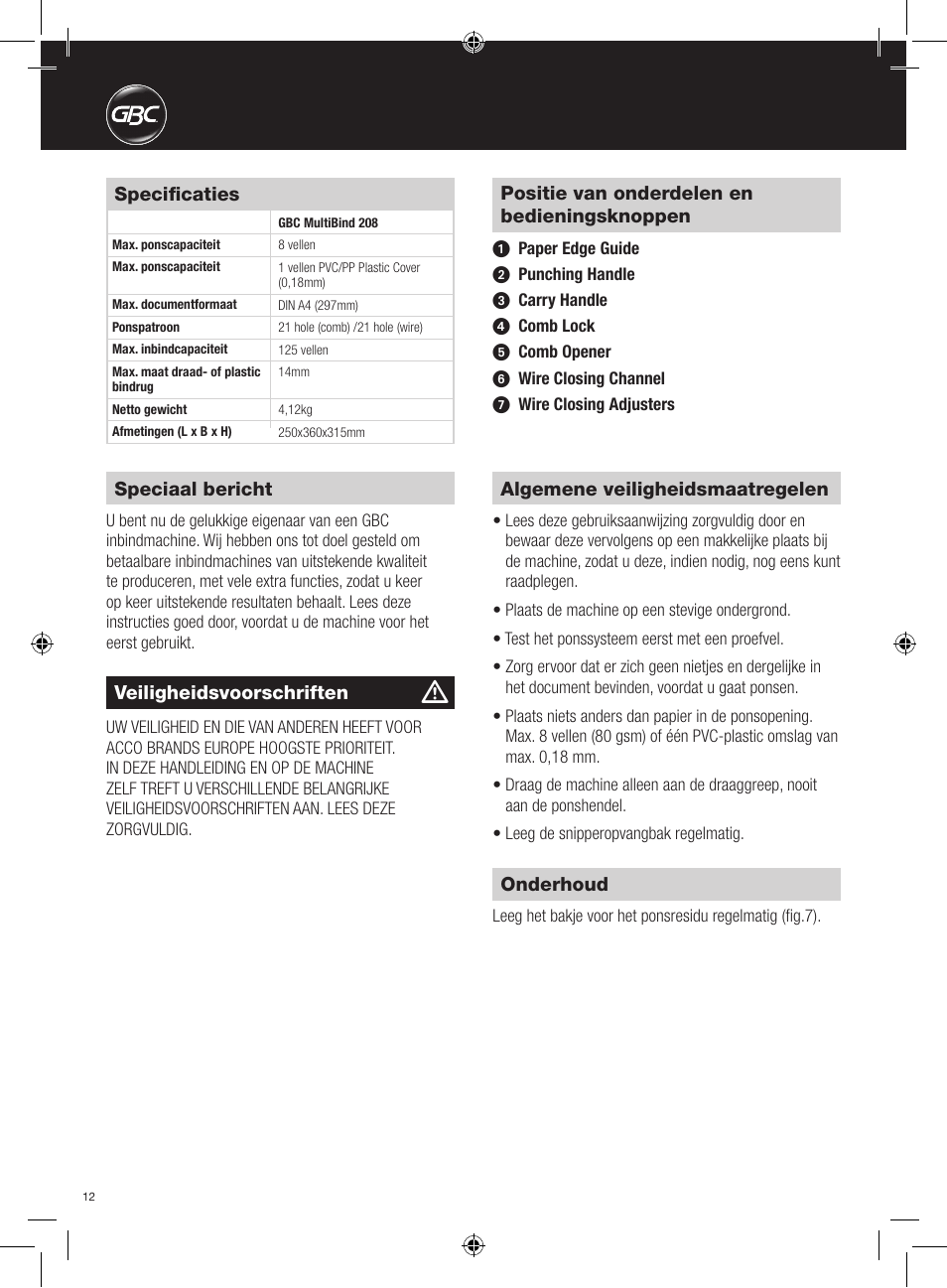 GBC 208 MultiBind User Manual | Page 12 / 30