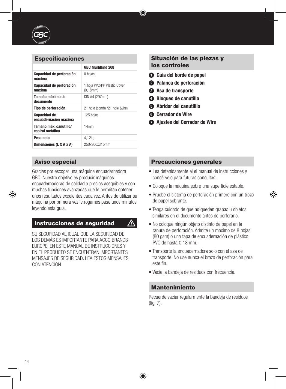 GBC 208 MultiBind User Manual | Page 14 / 30