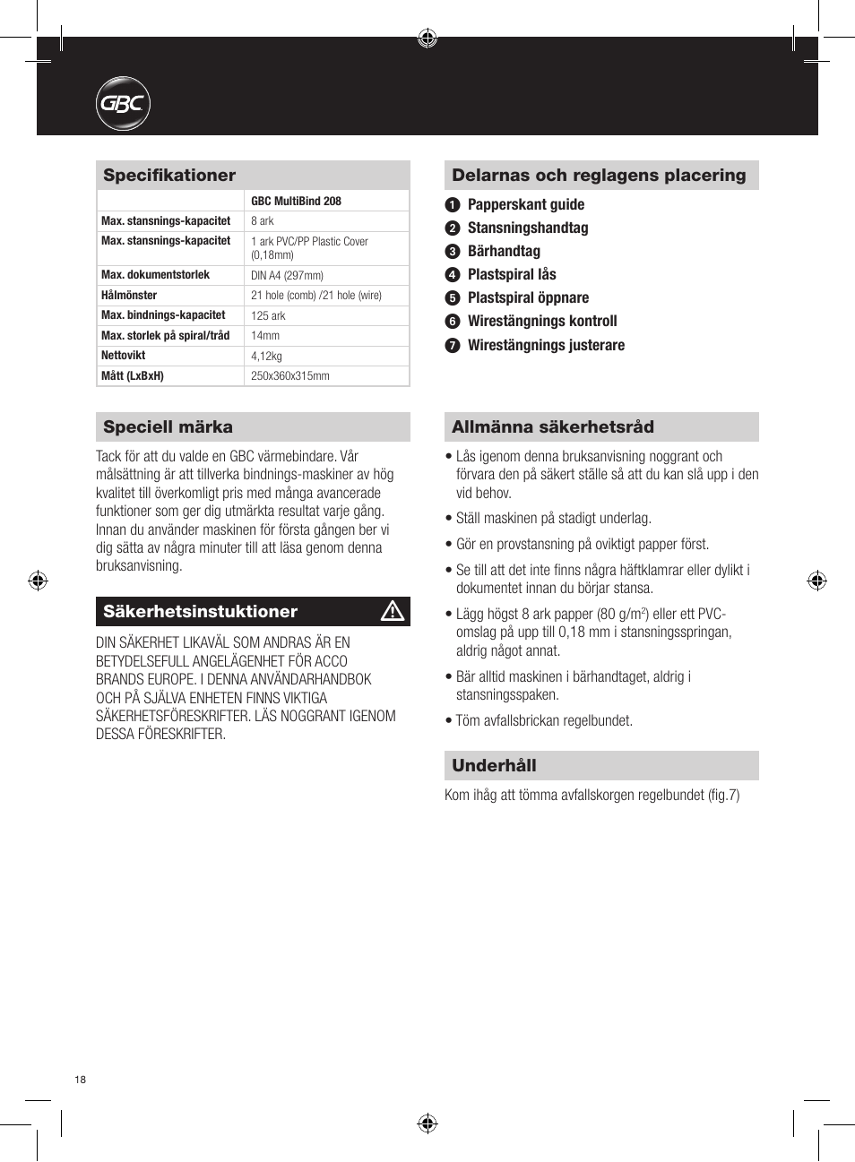 GBC 208 MultiBind User Manual | Page 18 / 30
