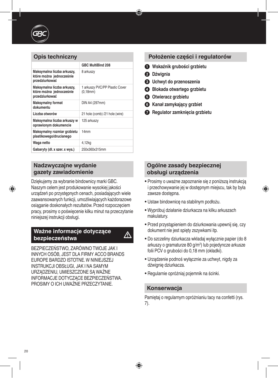 GBC 208 MultiBind User Manual | Page 20 / 30
