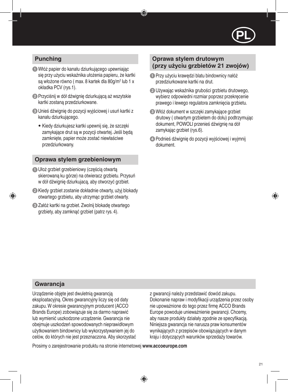 GBC 208 MultiBind User Manual | Page 21 / 30