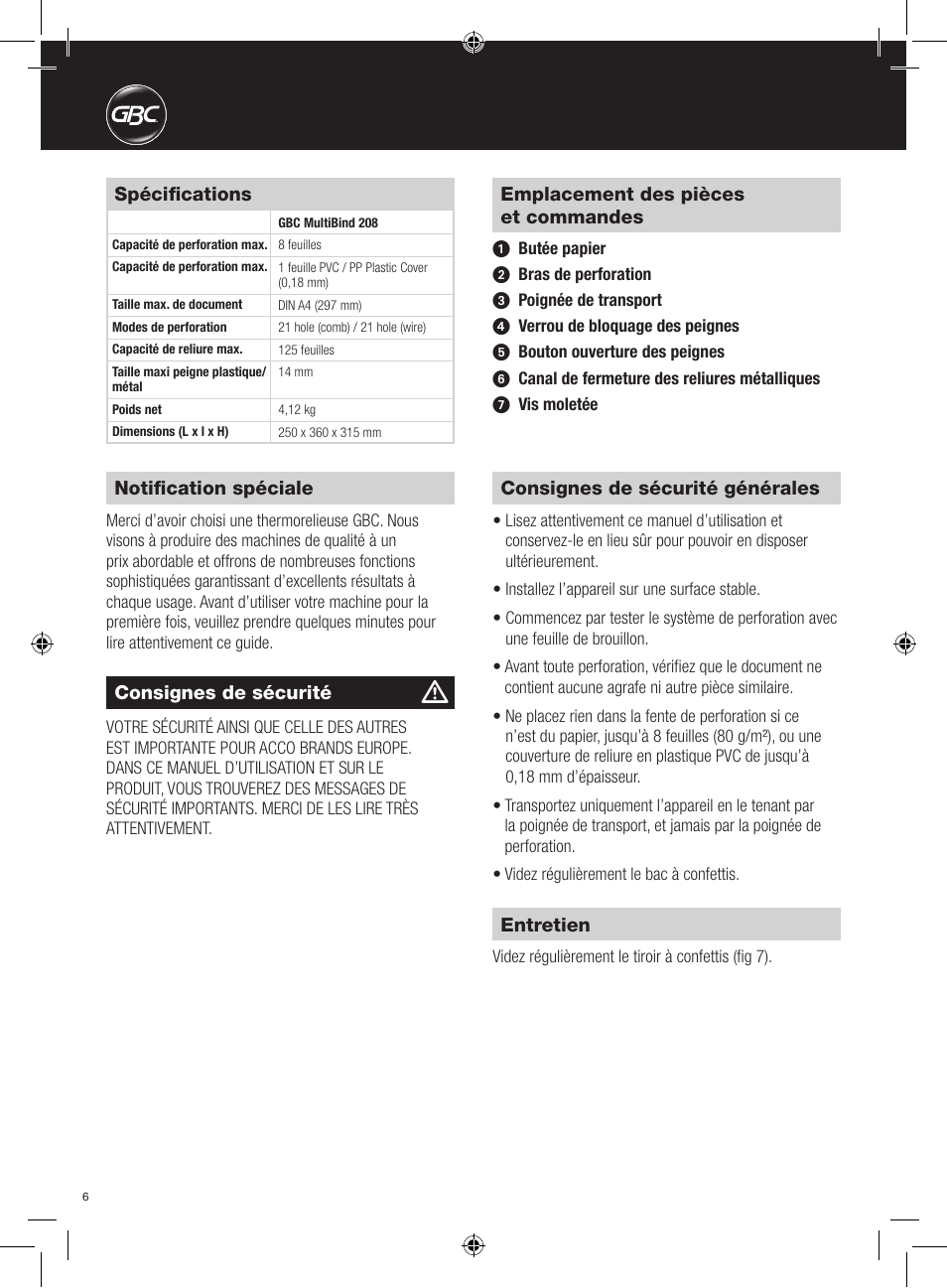 GBC 208 MultiBind User Manual | Page 6 / 30