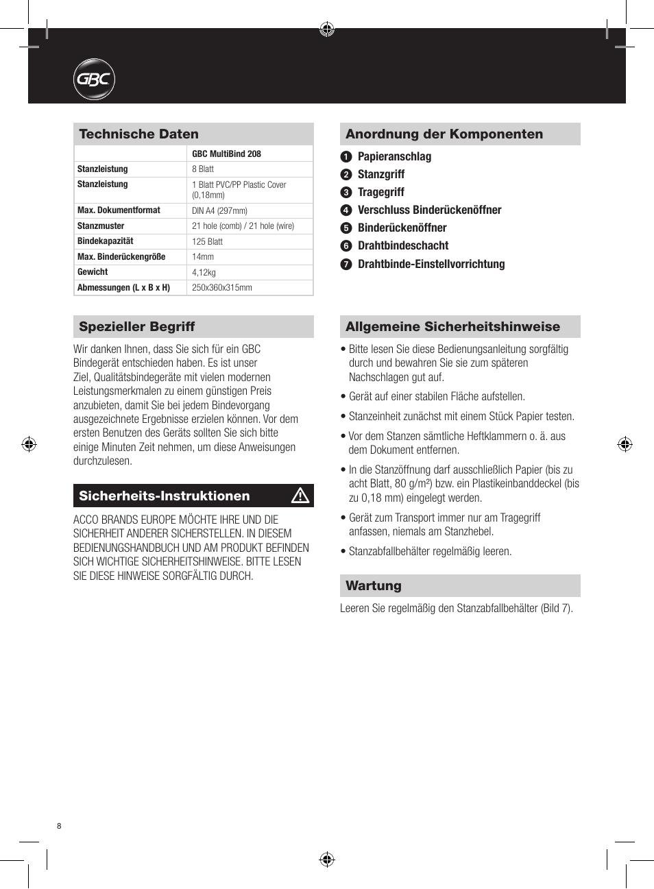 GBC 208 MultiBind User Manual | Page 8 / 30