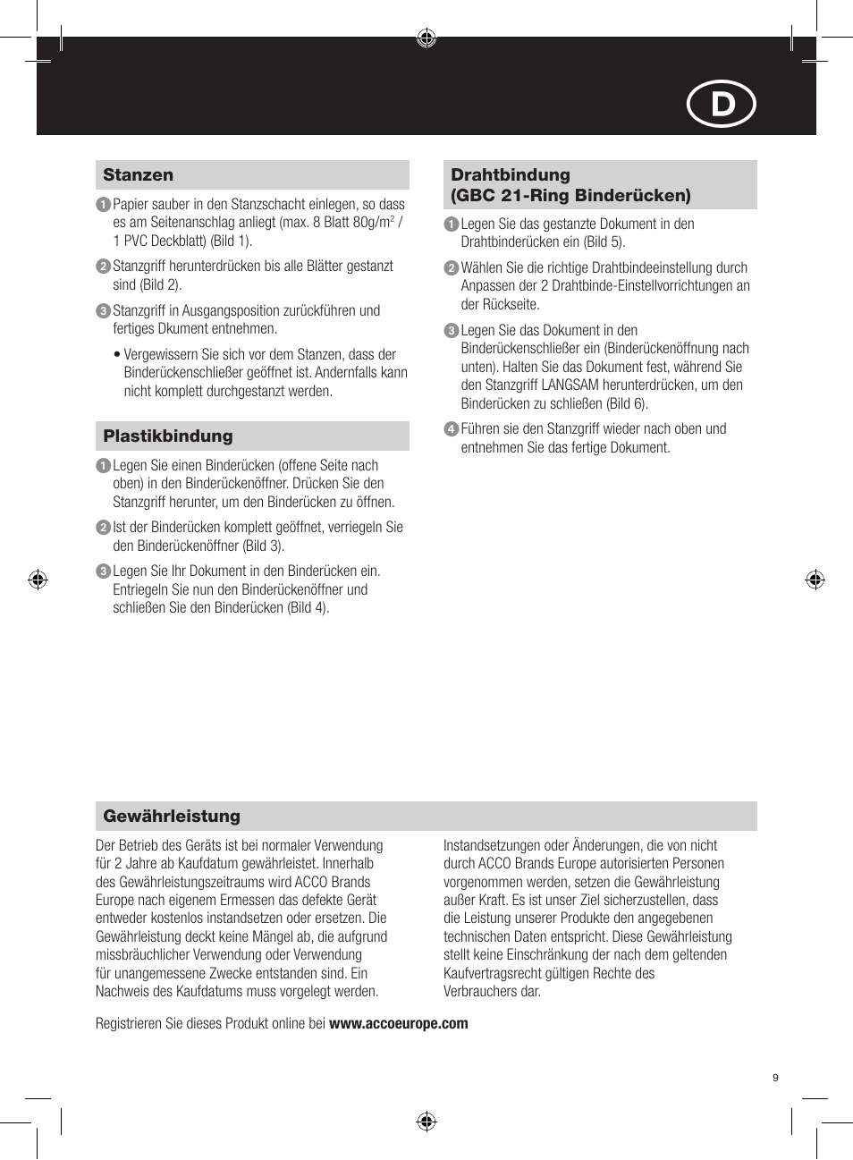 GBC 208 MultiBind User Manual | Page 9 / 30