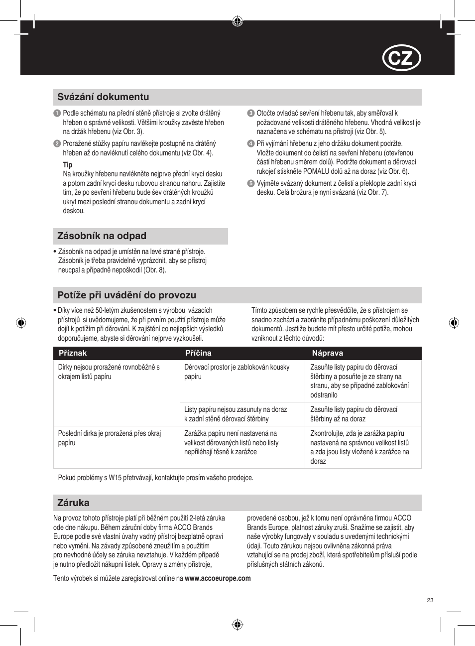 GBC W15 WireBind User Manual | Page 23 / 30