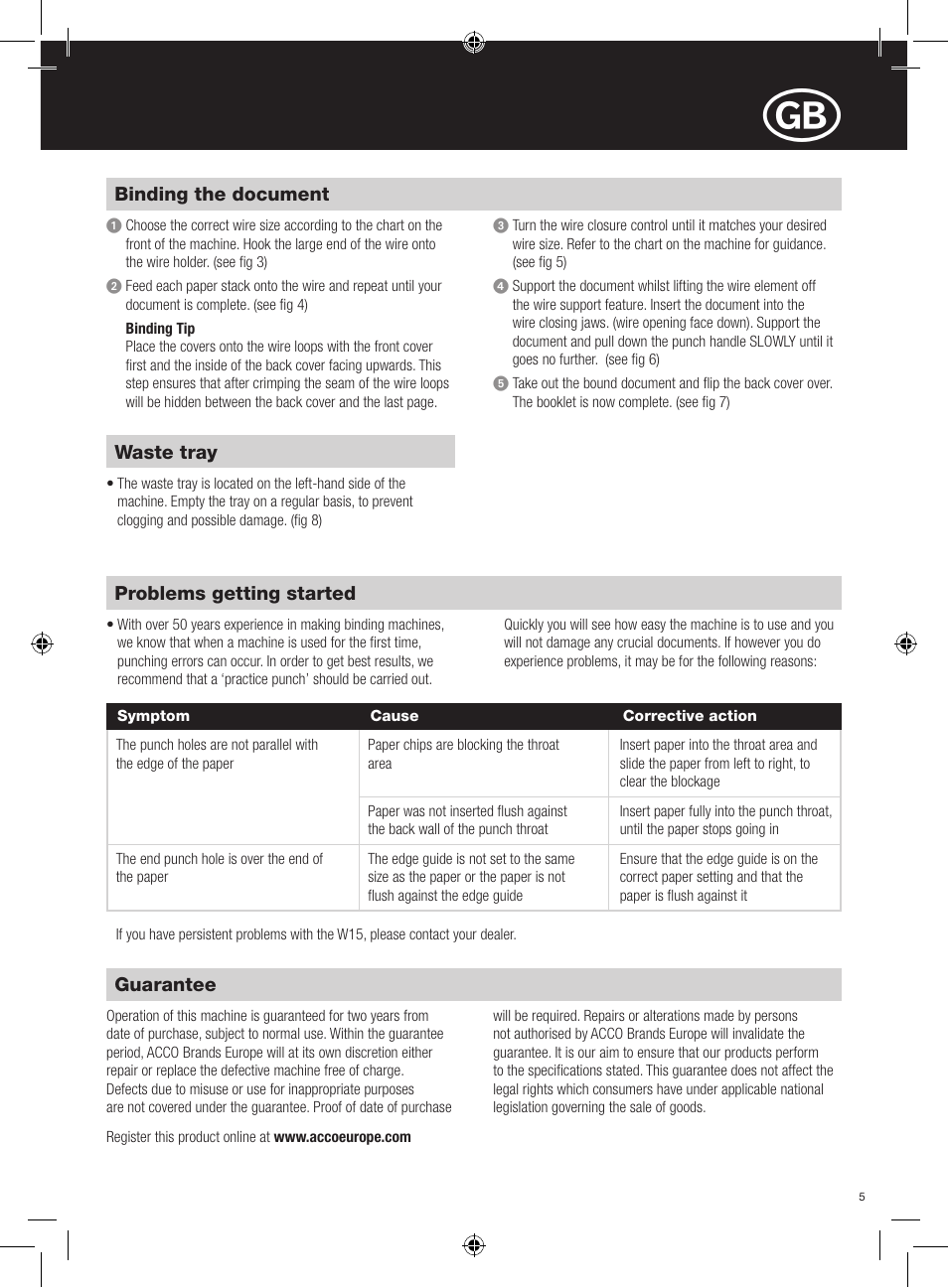 GBC W15 WireBind User Manual | Page 5 / 30