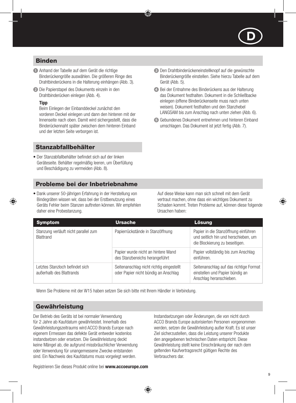 GBC W15 WireBind User Manual | Page 9 / 30