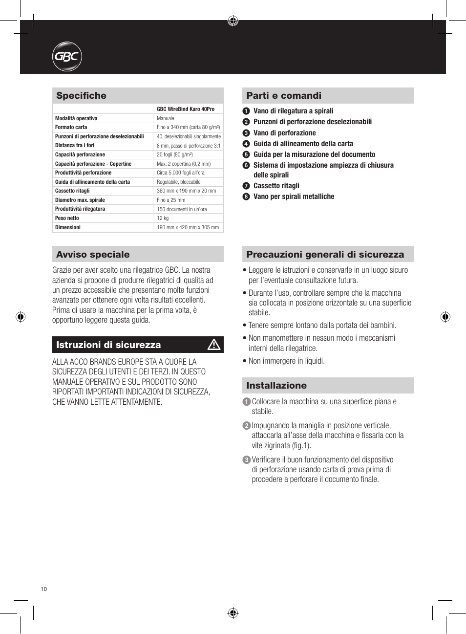 GBC 40Pro Karo User Manual | Page 10 / 38