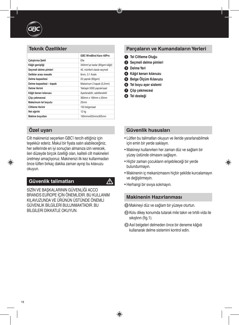 GBC 40Pro Karo User Manual | Page 18 / 38