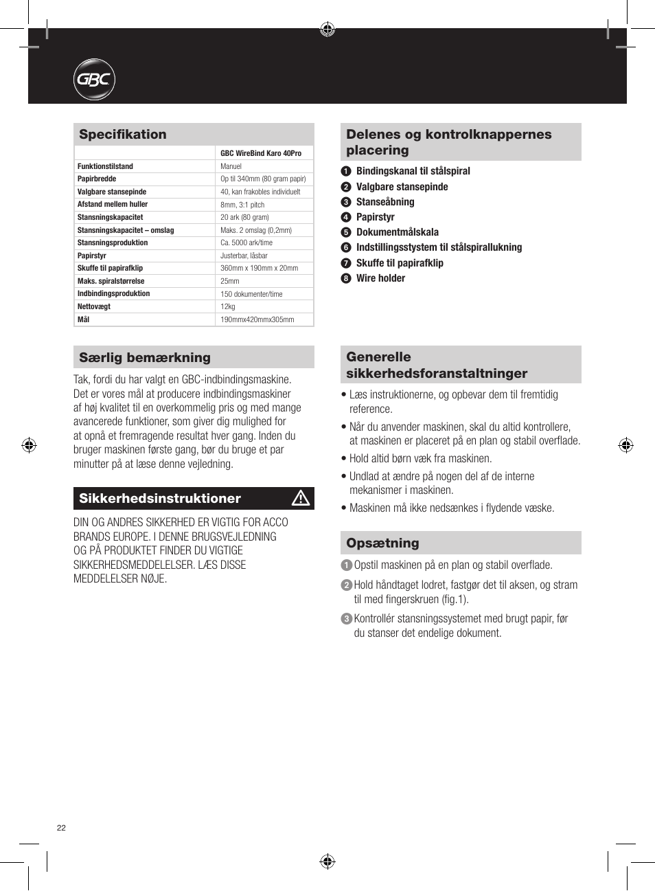 GBC 40Pro Karo User Manual | Page 22 / 38