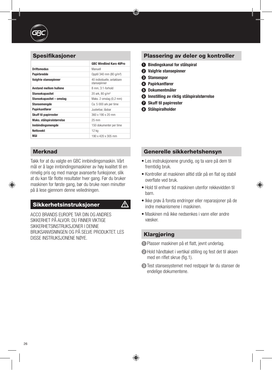 GBC 40Pro Karo User Manual | Page 26 / 38