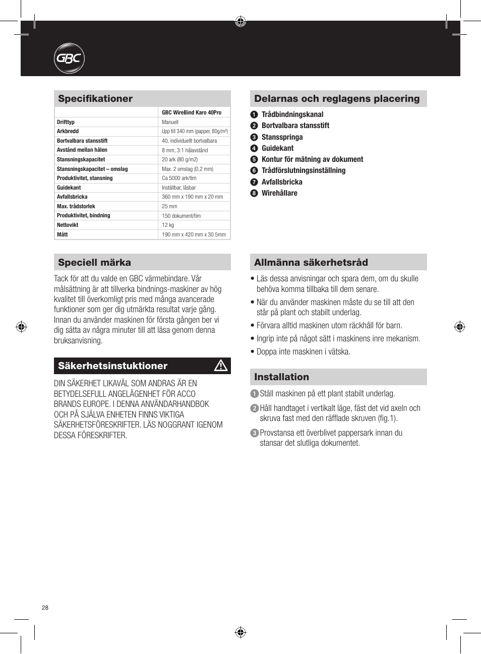 GBC 40Pro Karo User Manual | Page 28 / 38