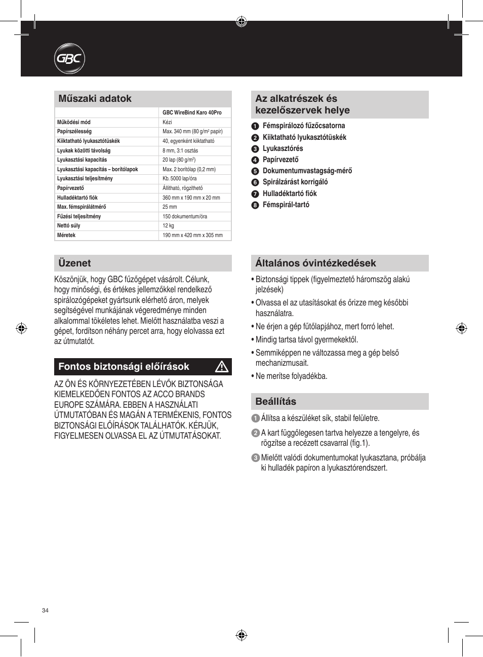 GBC 40Pro Karo User Manual | Page 34 / 38