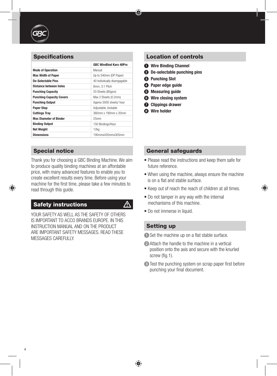 GBC 40Pro Karo User Manual | Page 4 / 38