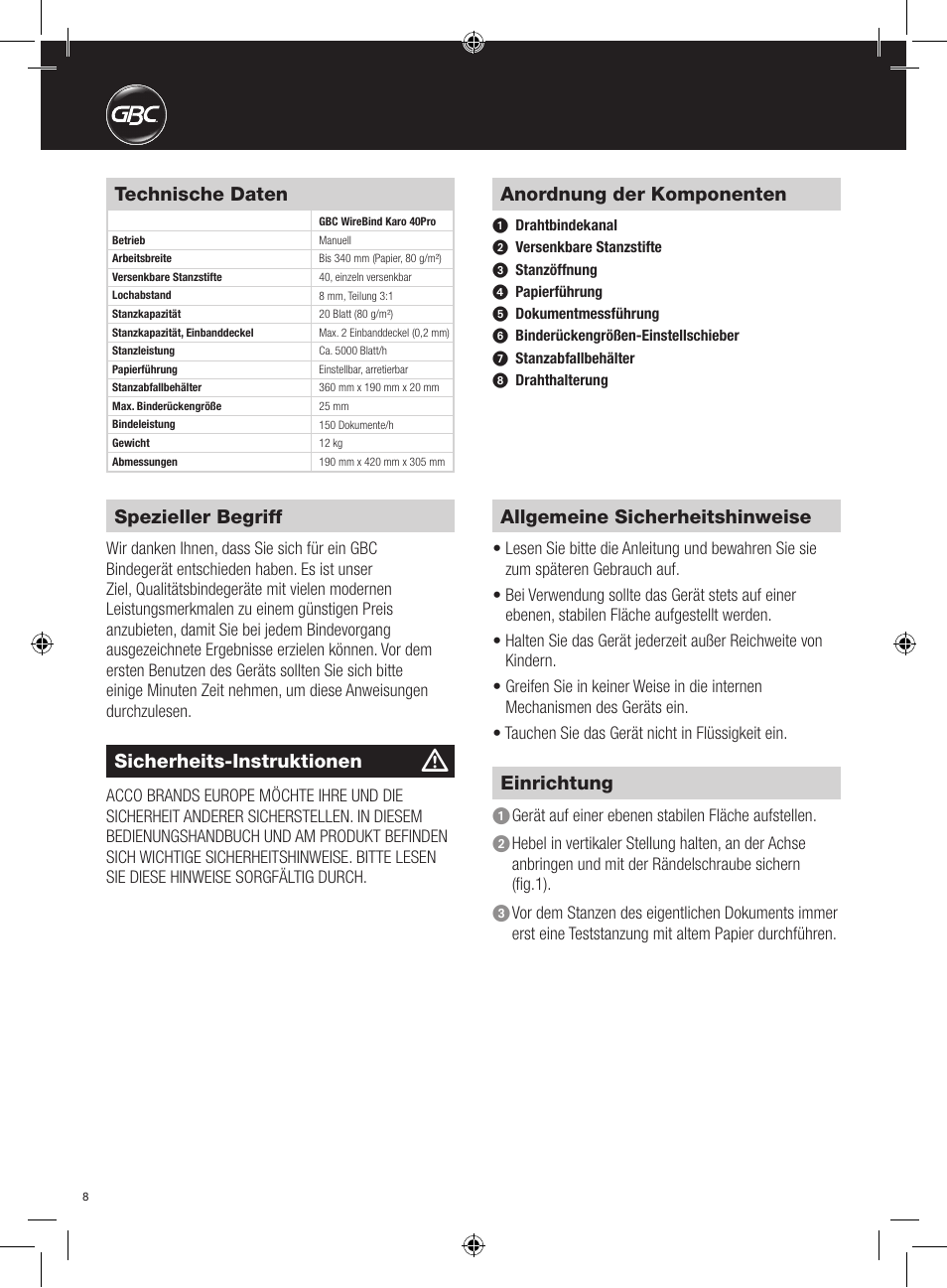 GBC 40Pro Karo User Manual | Page 8 / 38