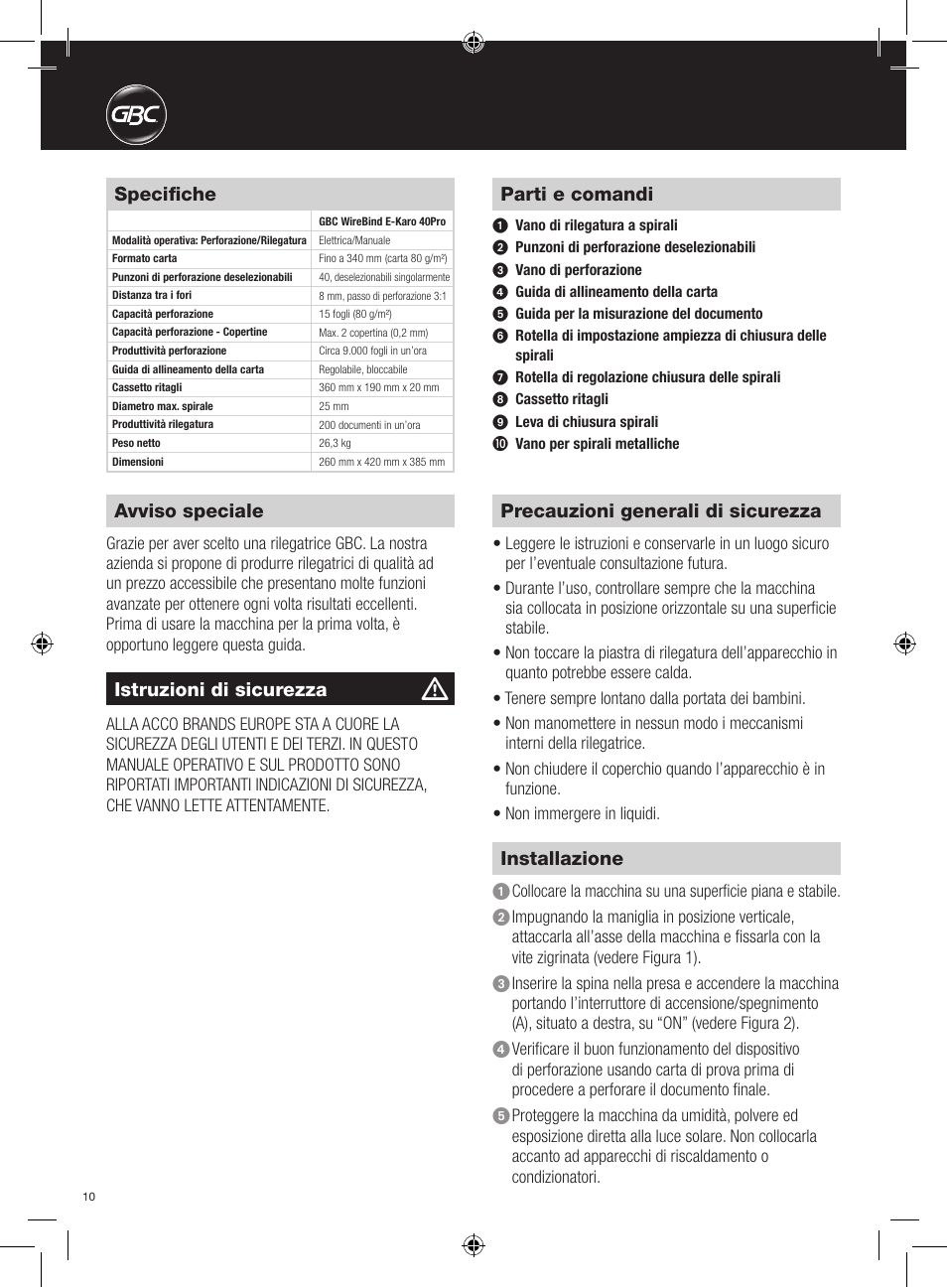 GBC 40Pro E-Karo User Manual | Page 10 / 38