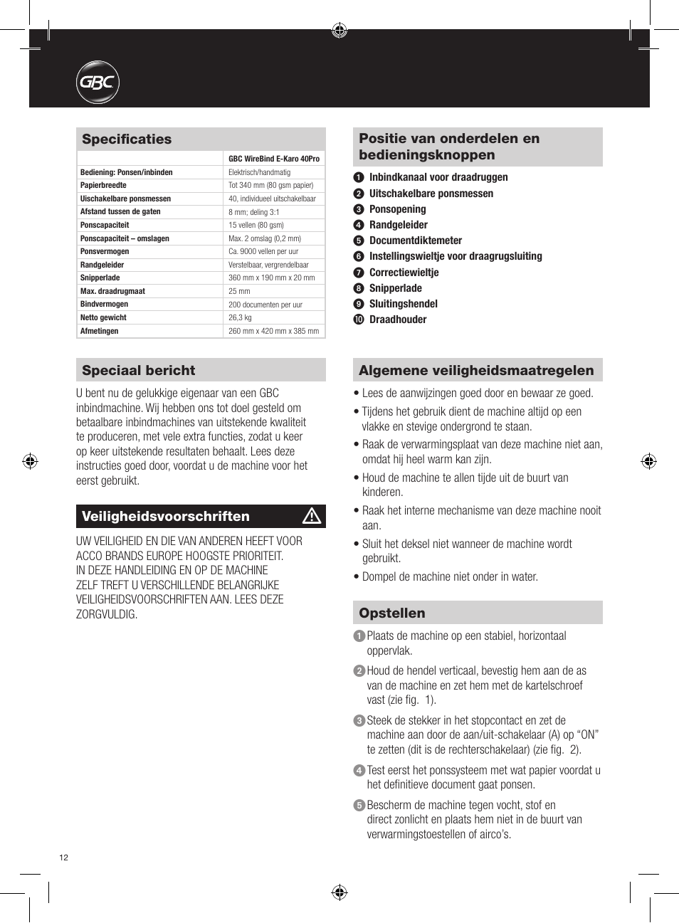 GBC 40Pro E-Karo User Manual | Page 12 / 38