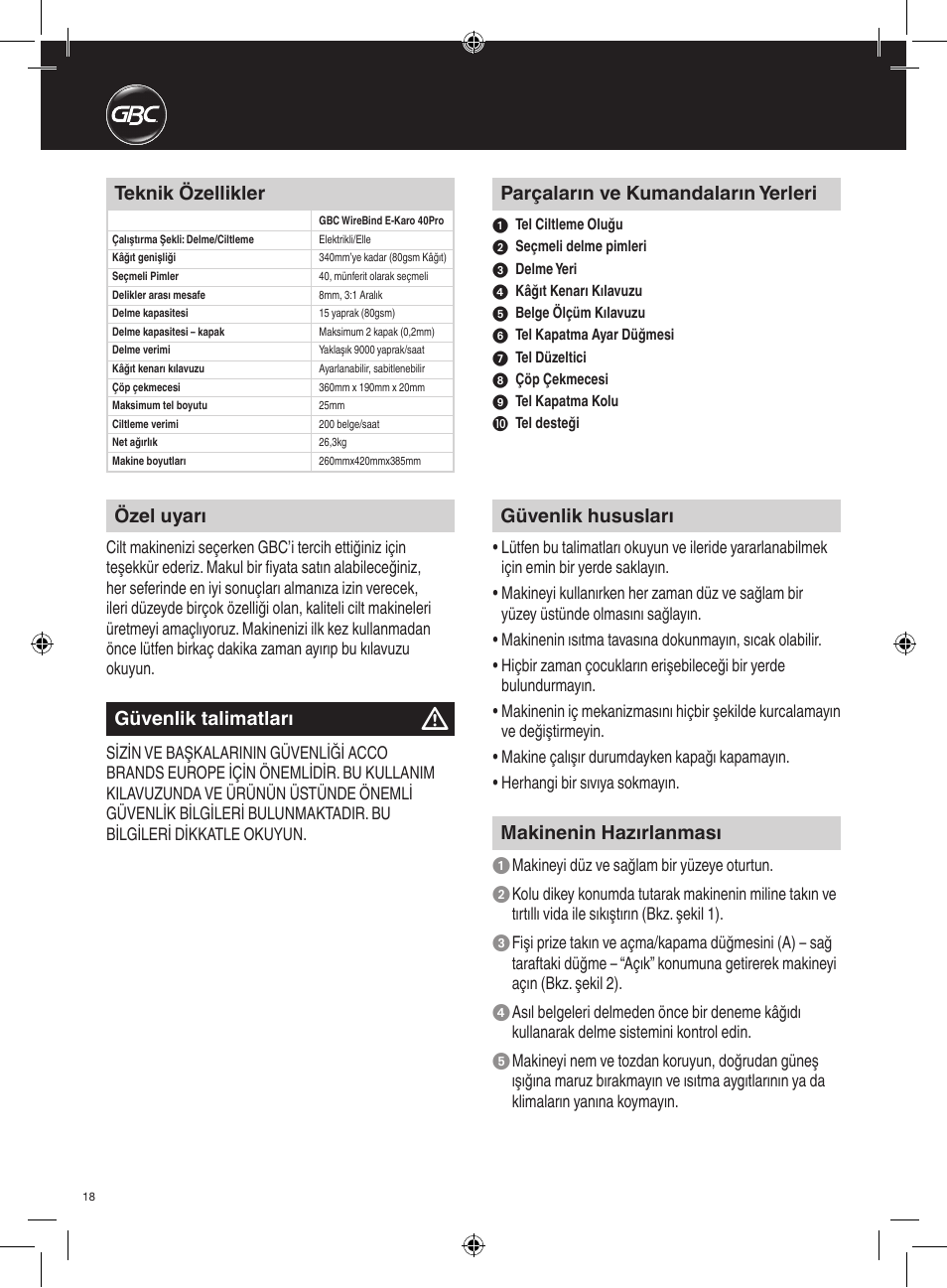 GBC 40Pro E-Karo User Manual | Page 18 / 38