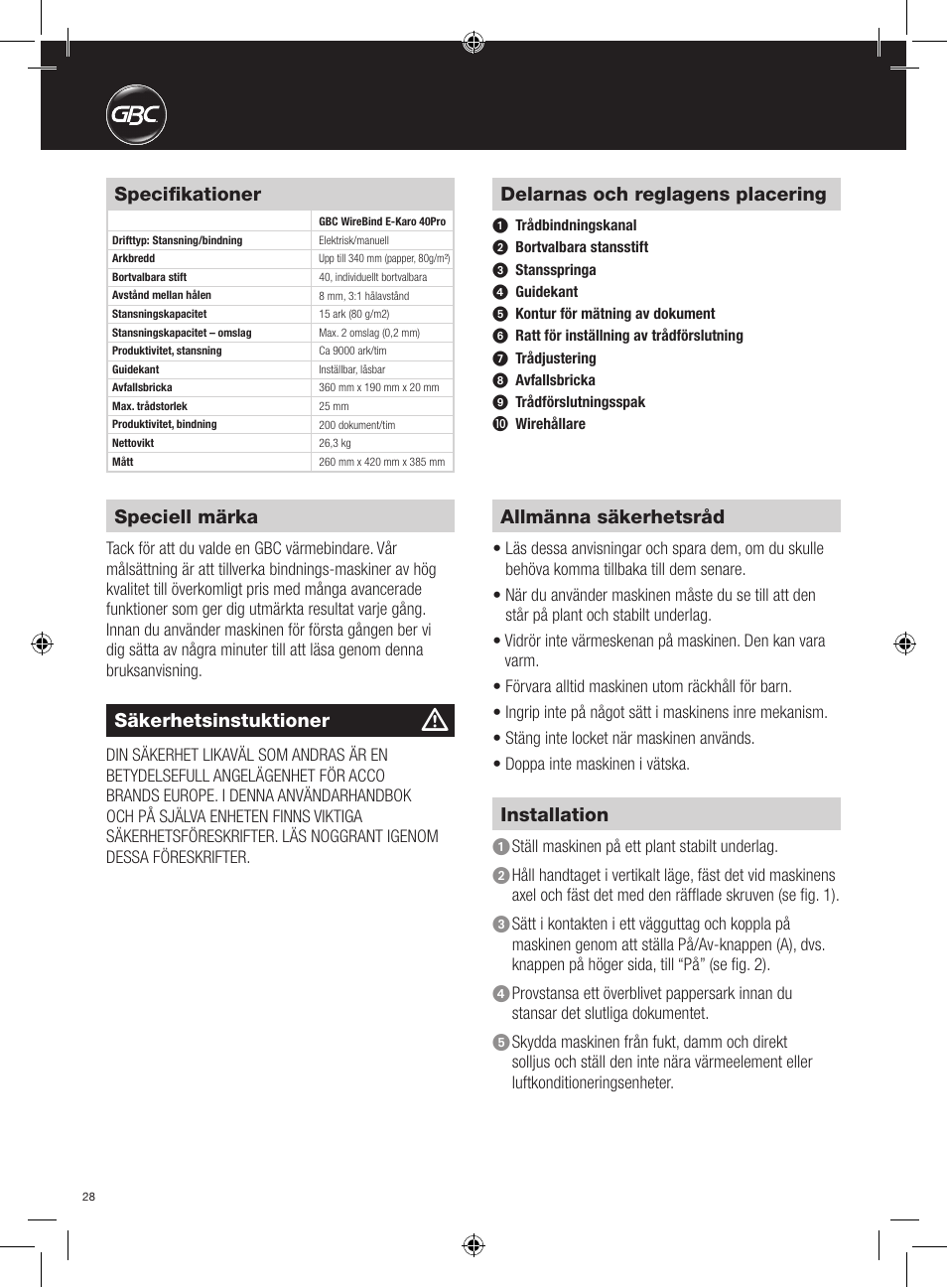 GBC 40Pro E-Karo User Manual | Page 28 / 38