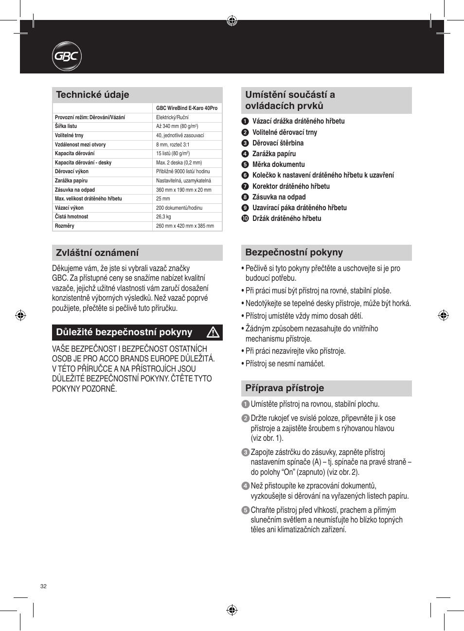 GBC 40Pro E-Karo User Manual | Page 32 / 38