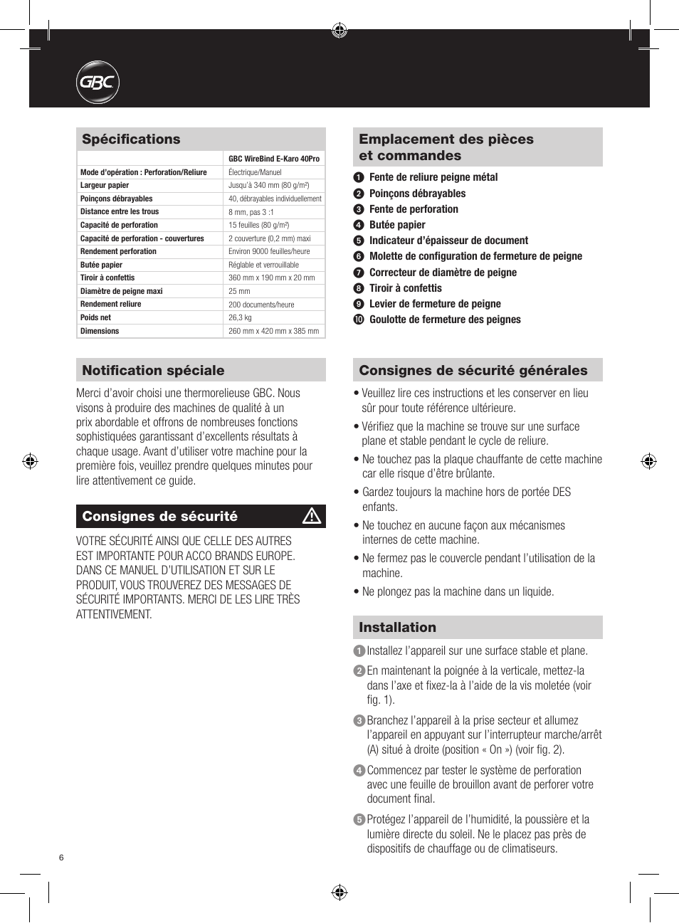 GBC 40Pro E-Karo User Manual | Page 6 / 38