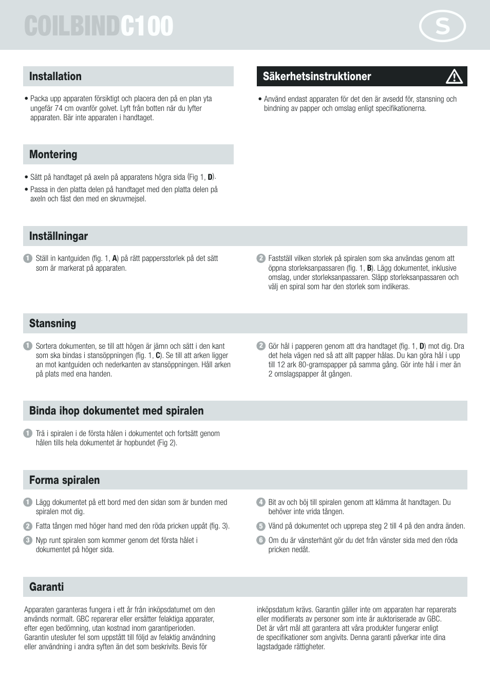 Coilbind c100 | GBC C100 CombBind User Manual | Page 10 / 16
