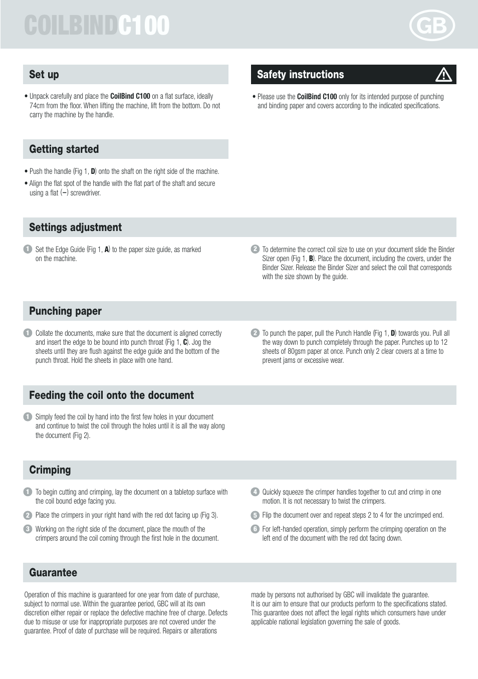 Coilbind c100 | GBC C100 CombBind User Manual | Page 3 / 16