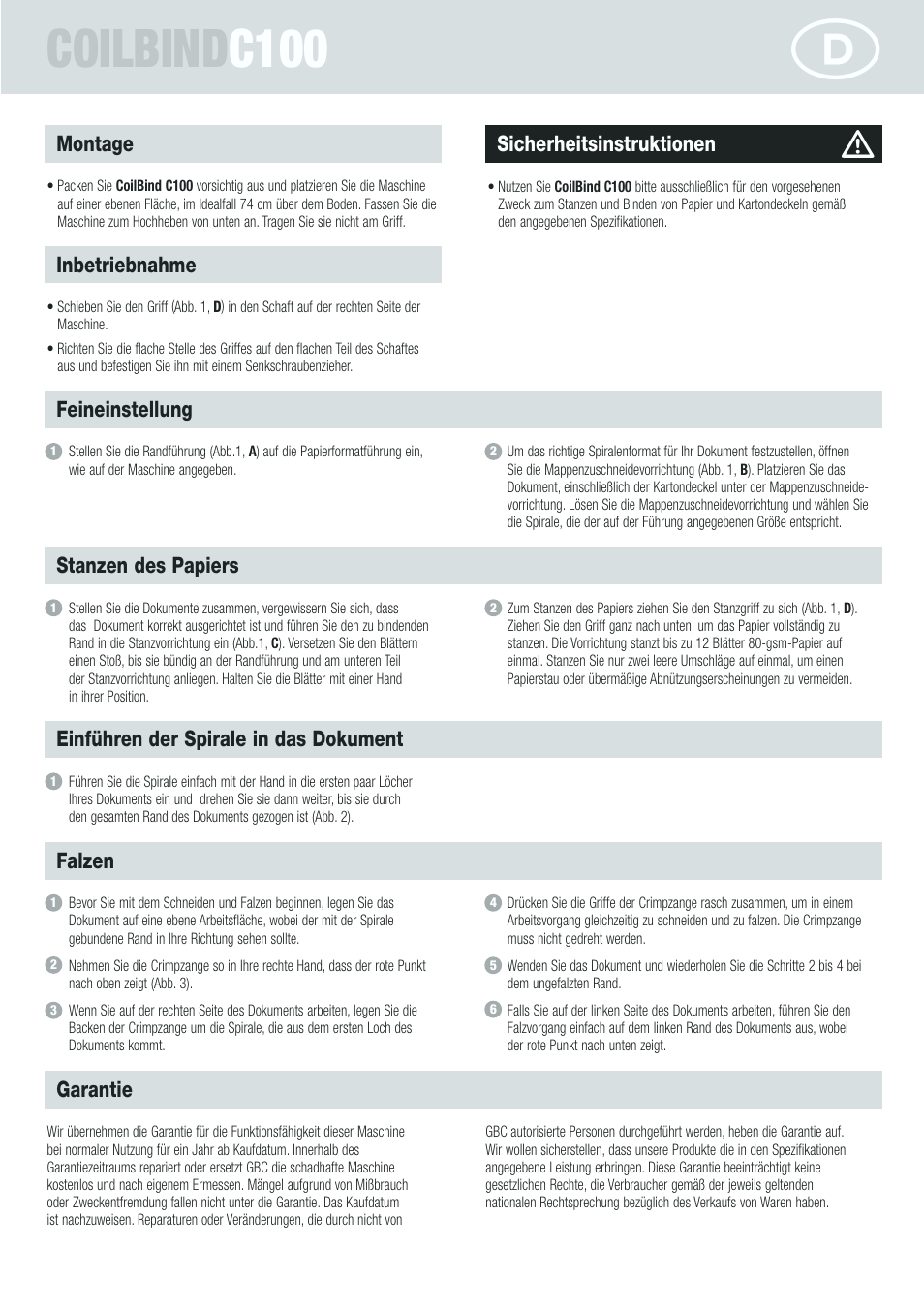 Coilbind c100 | GBC C100 CombBind User Manual | Page 5 / 16
