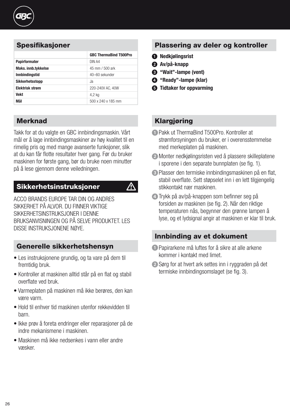 GBC T500Pro Thermal Bind User Manual | Page 26 / 38