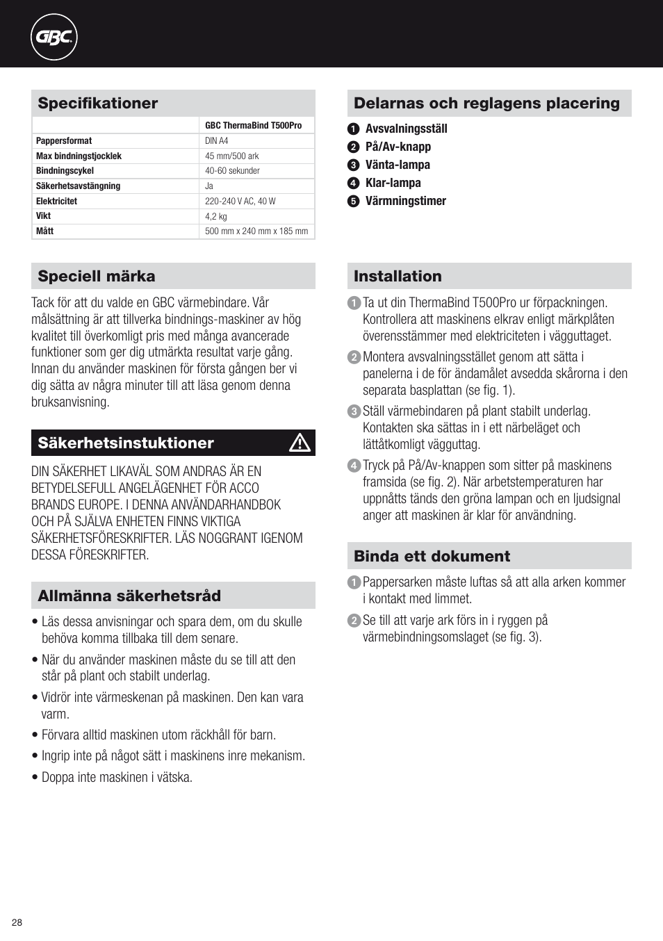 GBC T500Pro Thermal Bind User Manual | Page 28 / 38