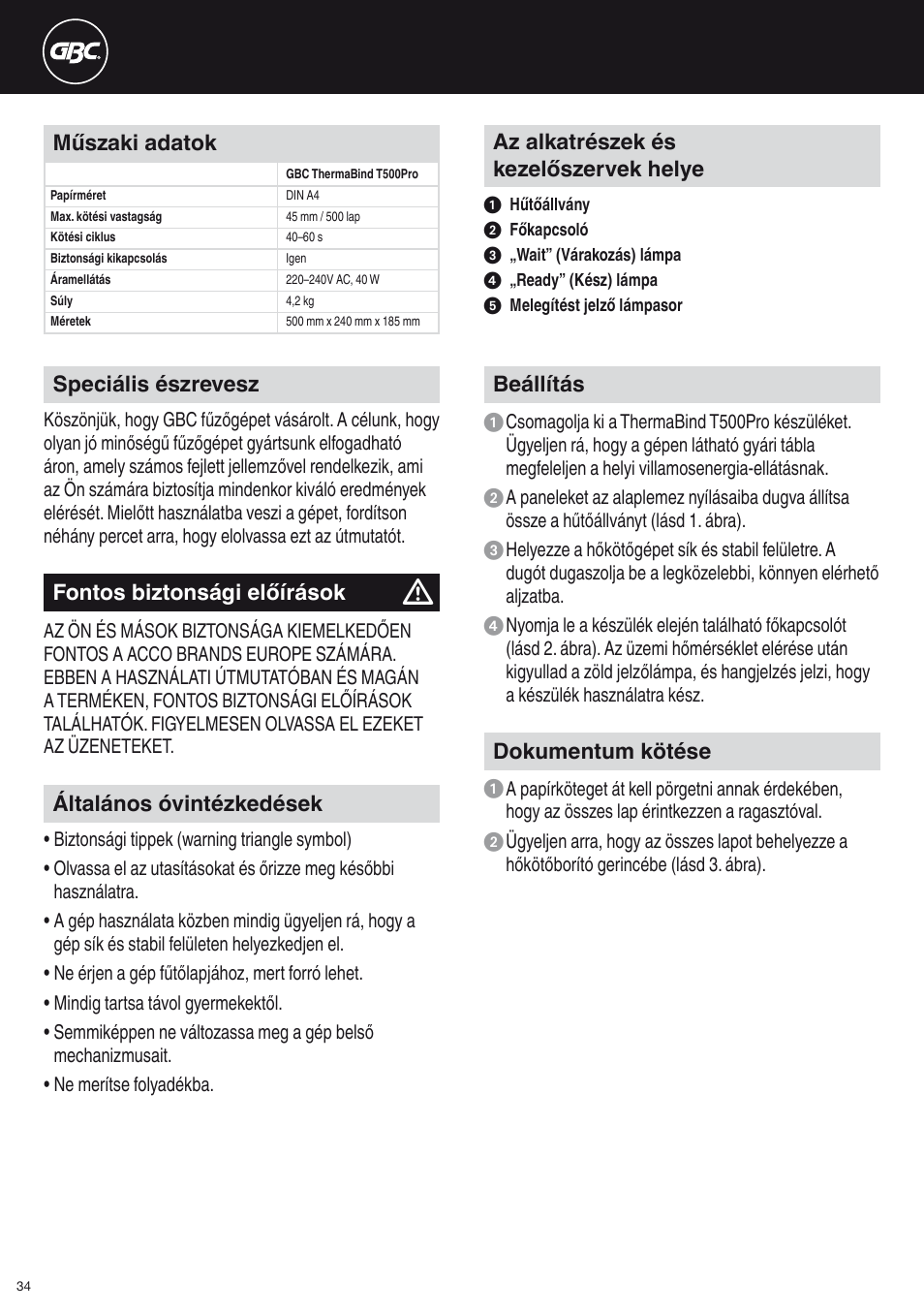 GBC T500Pro Thermal Bind User Manual | Page 34 / 38