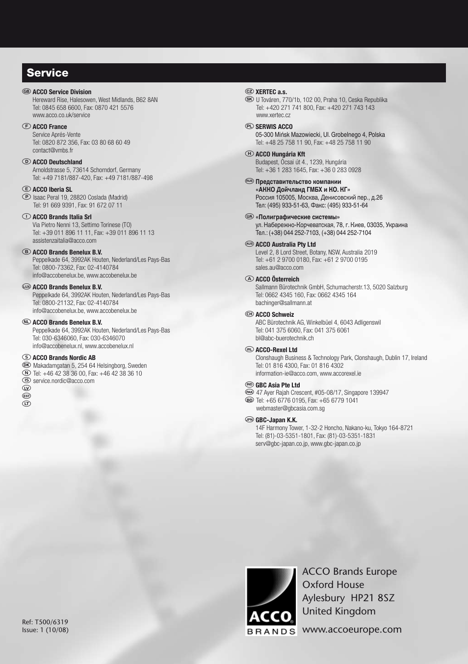 Service | GBC T500Pro Thermal Bind User Manual | Page 38 / 38