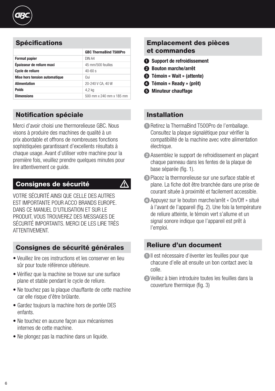 GBC T500Pro Thermal Bind User Manual | Page 6 / 38