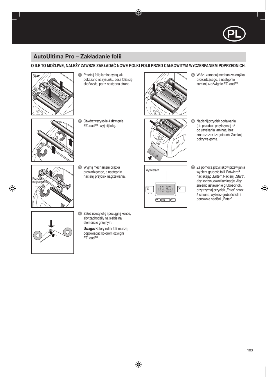 Autoultima pro – zakładanie folii | GBC AutoUltima Pro HiRes User Manual | Page 103 / 150