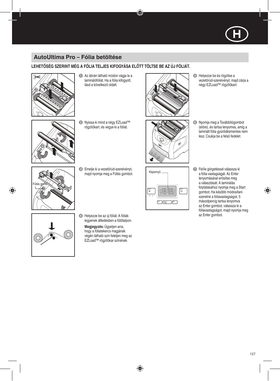 Autoultima pro – fólia betöltése | GBC AutoUltima Pro HiRes User Manual | Page 127 / 150