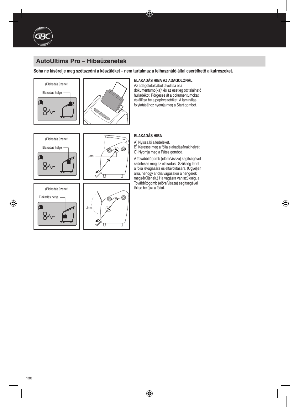 Autoultima pro – hibaüzenetek | GBC AutoUltima Pro HiRes User Manual | Page 130 / 150