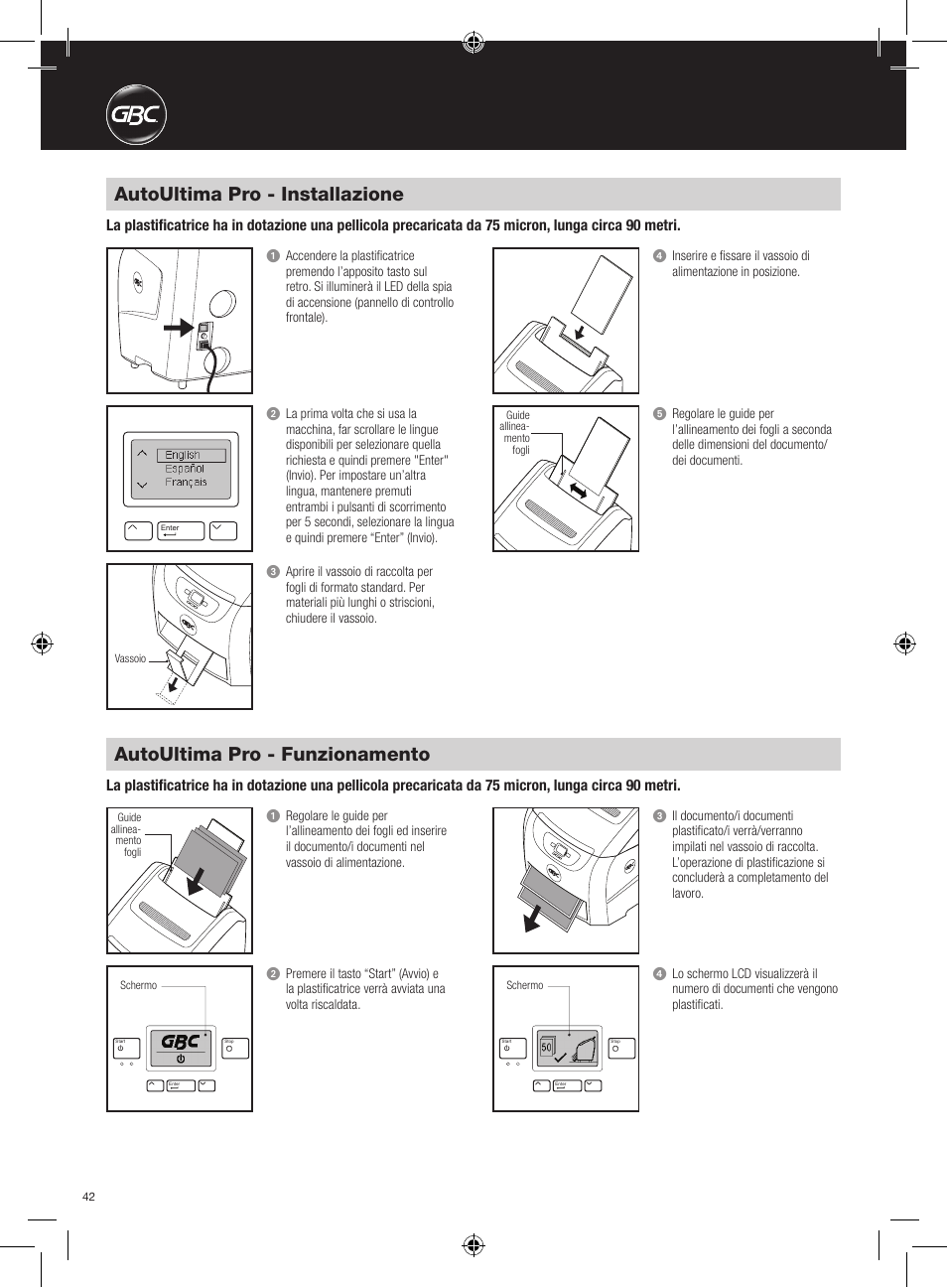 Autoultima pro - installazione, Autoultima pro - funzionamento | GBC AutoUltima Pro HiRes User Manual | Page 42 / 150