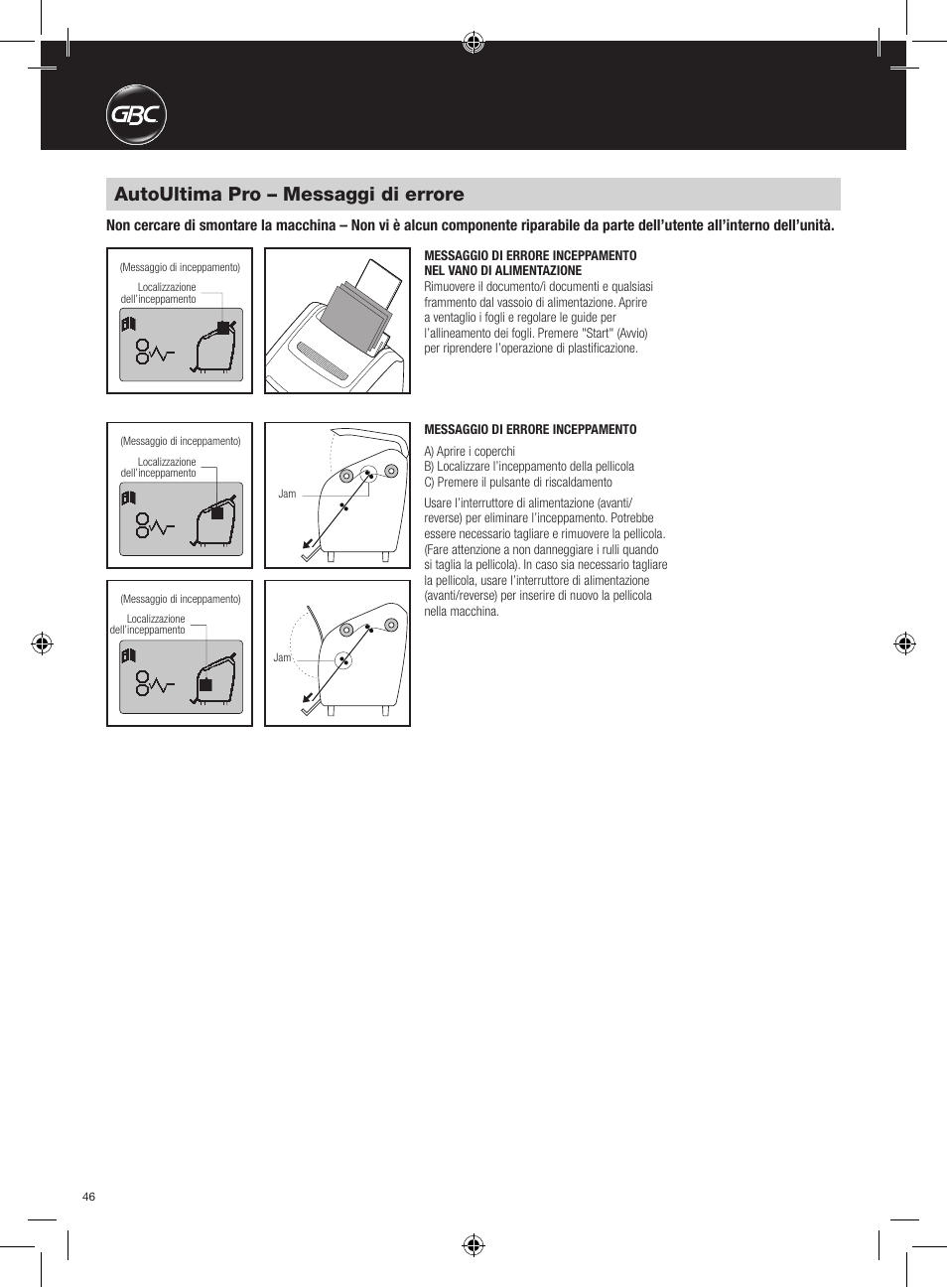 Autoultima pro – messaggi di errore | GBC AutoUltima Pro HiRes User Manual | Page 46 / 150