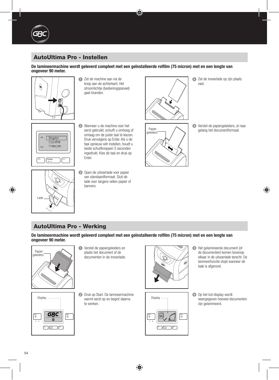 Autoultima pro - instellen, Autoultima pro - werking | GBC AutoUltima Pro HiRes User Manual | Page 54 / 150