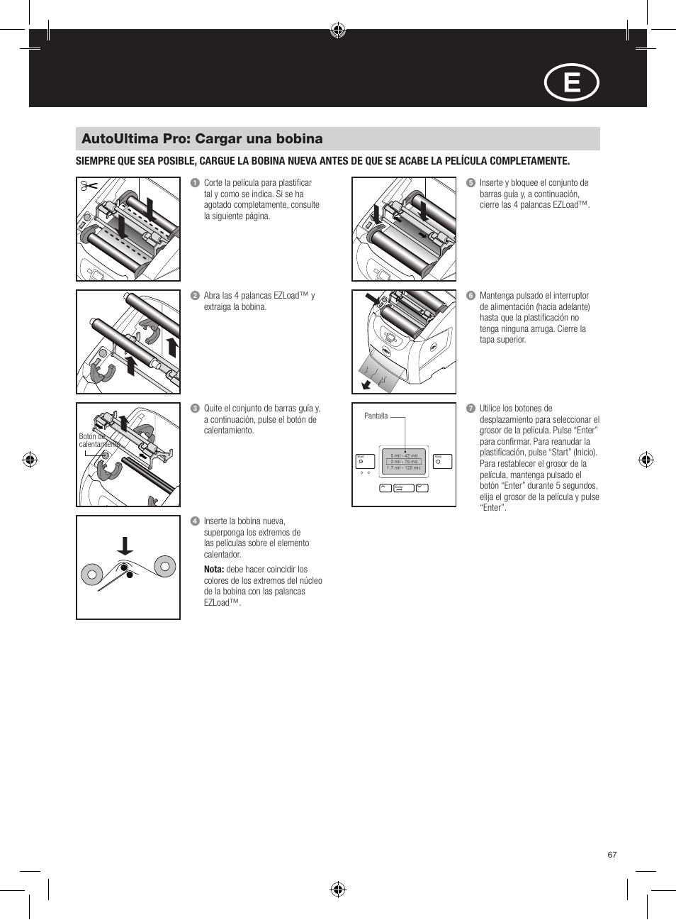 Autoultima pro: cargar una bobina | GBC AutoUltima Pro HiRes User Manual | Page 67 / 150