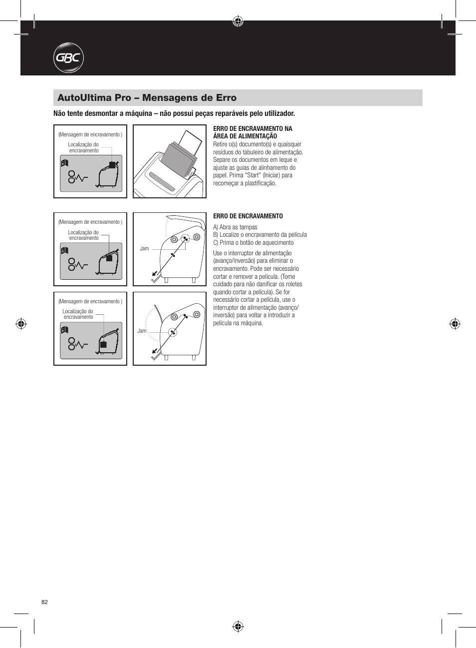 Autoultima pro – mensagens de erro | GBC AutoUltima Pro HiRes User Manual | Page 82 / 150