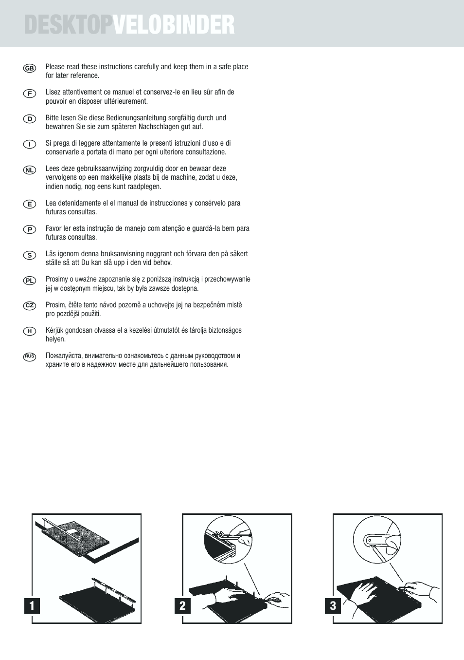 Desktop velobinder, ࡅ ╙ ╟ ╗ ╛ ╜ ཚ ɕ ɕ ɕ | GBC VeloBinder User Manual | Page 2 / 10