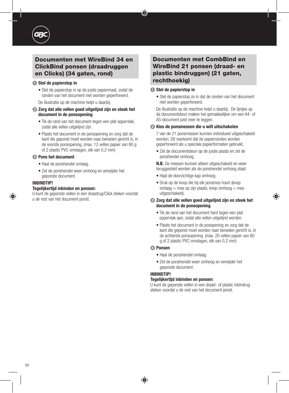 GBC 420 MultiBind User Manual | Page 22 / 74