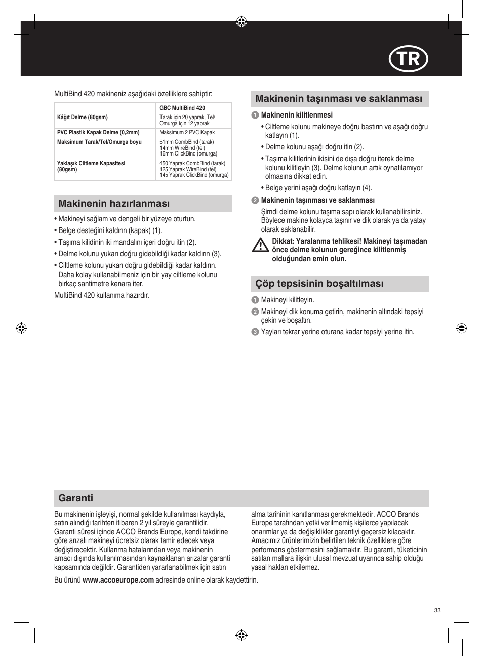 GBC 420 MultiBind User Manual | Page 33 / 74